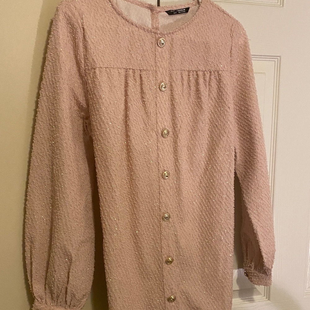 SHEIN Pink Long Sleeve Button-Up Dress